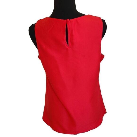 Banana Republic Womens Pleated Neckline Laser Cut Border Red Sleeveless Top Medi - Picture 2 of 12